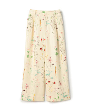 シルク フラワープリント 1タックワイドパンツ