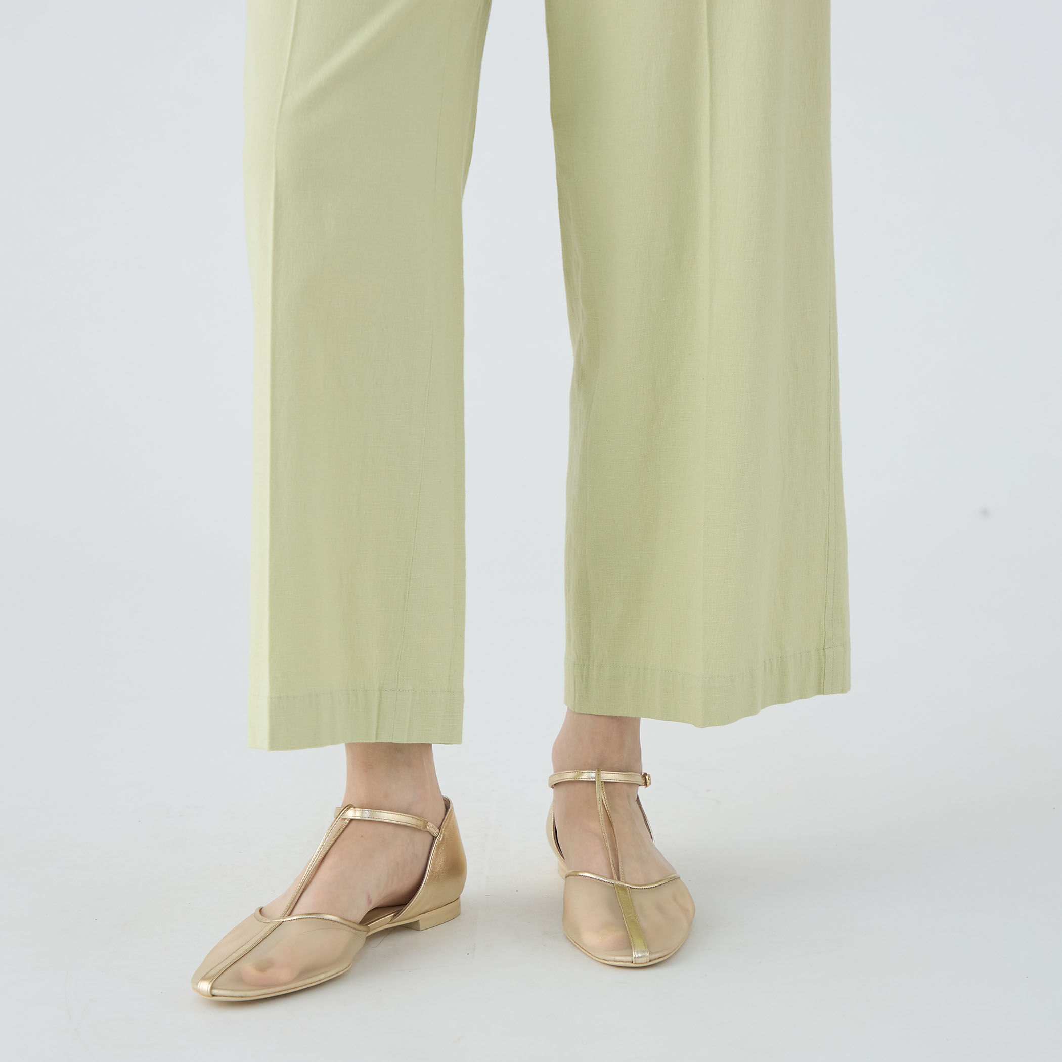 コットンレーヨンリネンストレッチ ストレートパンツ