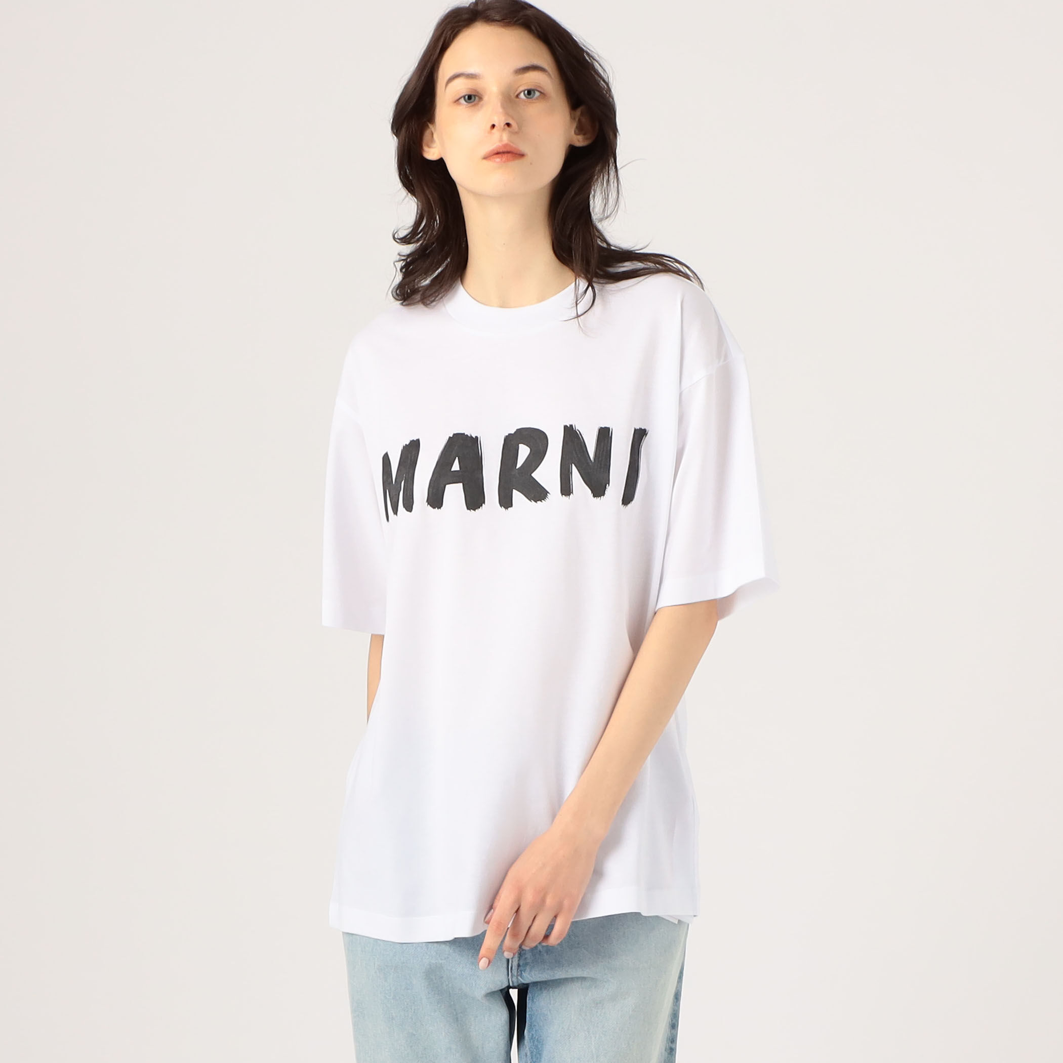 新品 50 20aw MARNI ロゴ Tシャツ ブラウン ベージュ 9888トップス