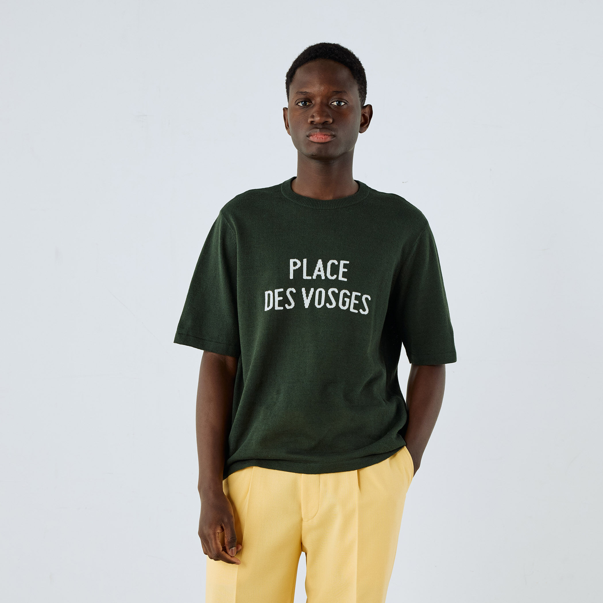 14Gコットンリネンインターシャ クルーネックプルオーバーニット