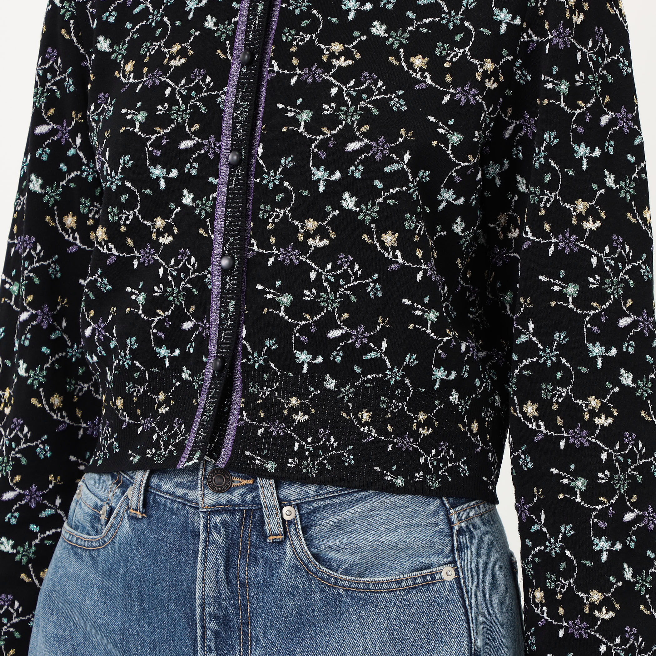 Mame Kurogouchi Floral Motif Glitter Knit Cardigan