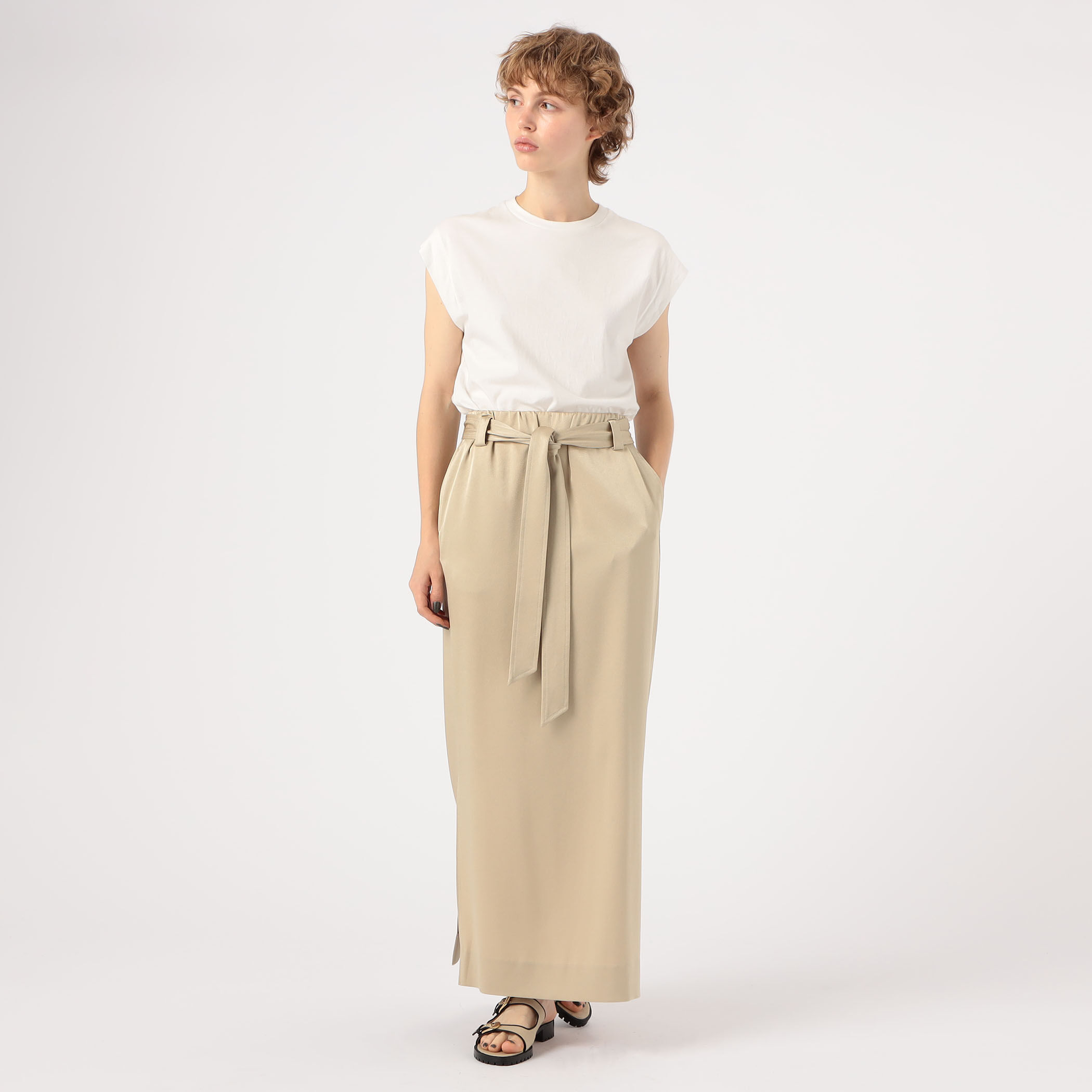 Tibi ベルテッド　スカート トリアセテートポリエステルサテン ベルテッドマキシスカート