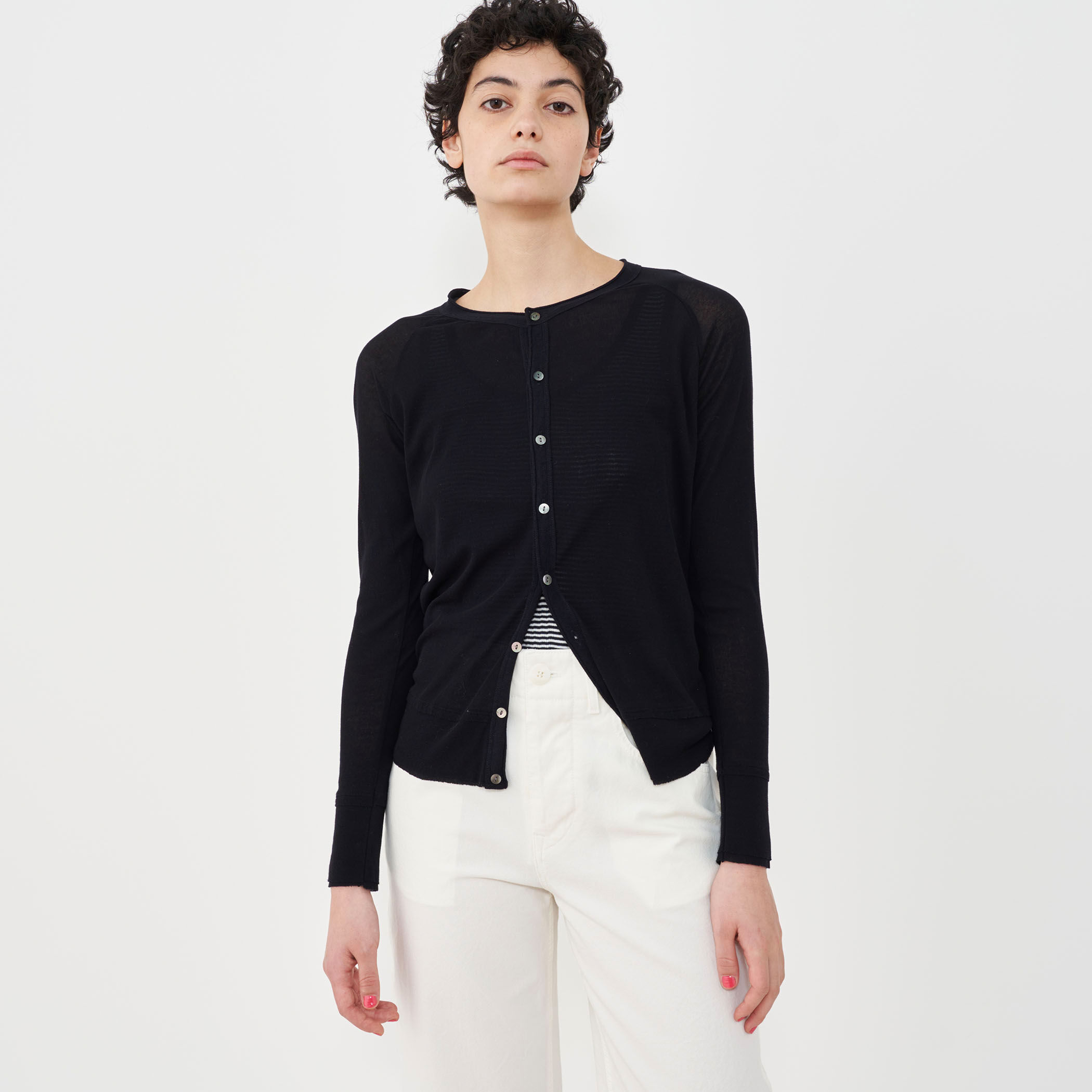 ガーゼフライスジャージー クルーネックカーディガン
