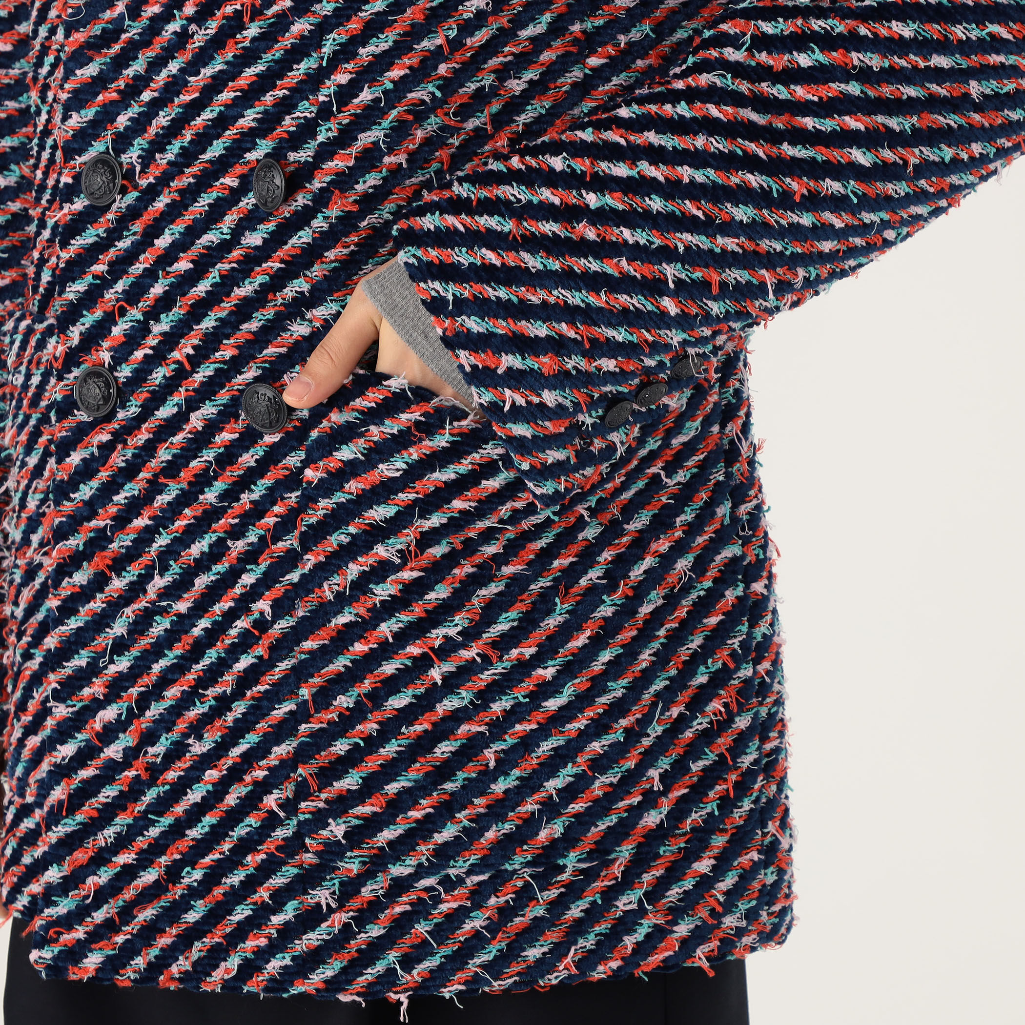 美品☆TOMORROWLAND (トゥモローランド) ツイード ポンチョコート セール】 リサイクルコットンツイード フーデッドポンチョ