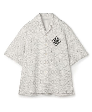 コットンローン刺繍ステッチ オープンカラーハーフスリーブシャツ