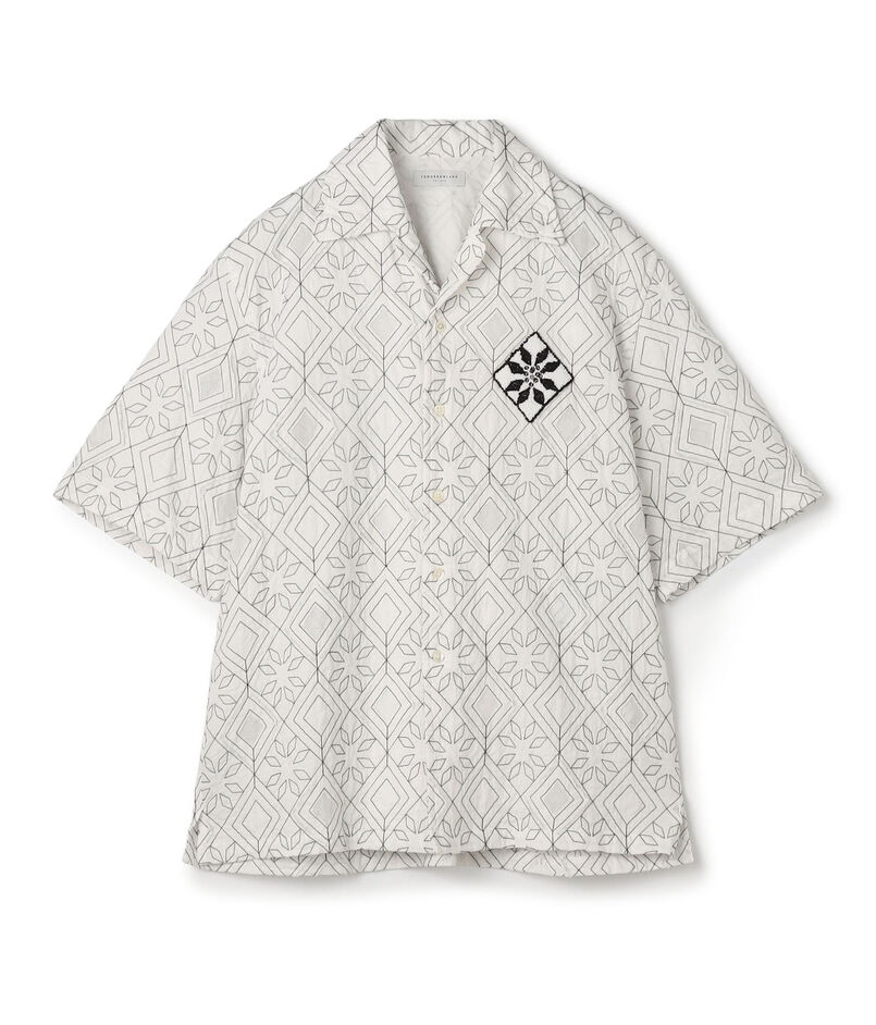 コットンローン刺繍ステッチ オープンカラーハーフスリーブシャツ