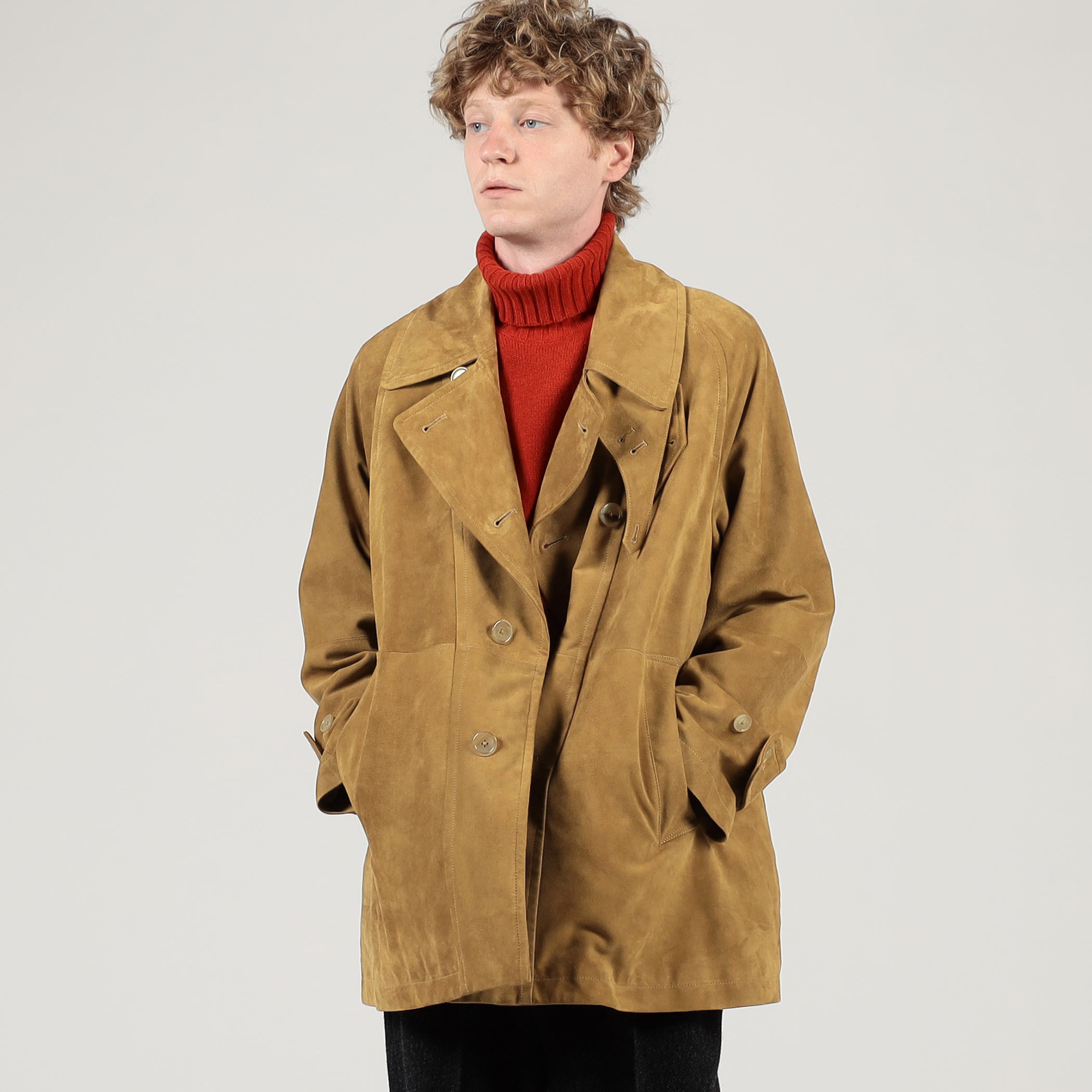 ゴートスウェード シングルブレステッド ハーフコート