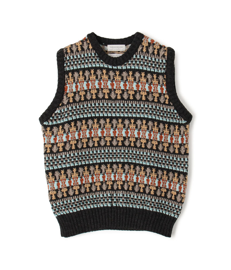 【別注】Redeux メリノウールフェアアイル柄 クルーネックニットベスト