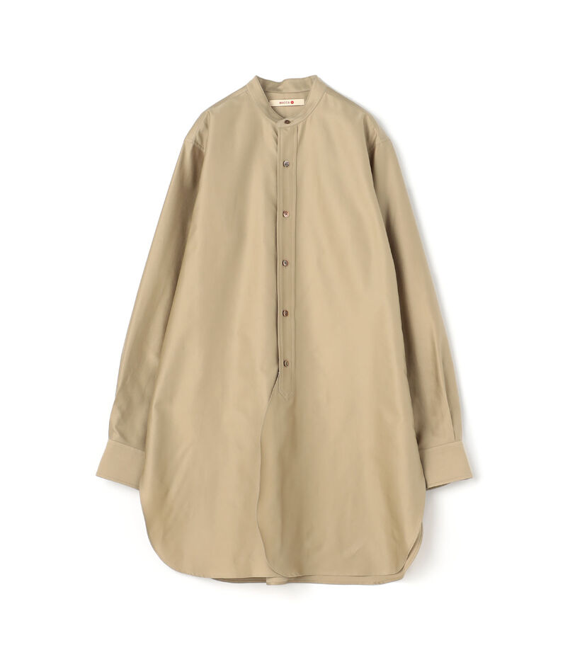 〈MORE10%OFF対象〉■コットンバックサテン スタンドカラーロングシャツ