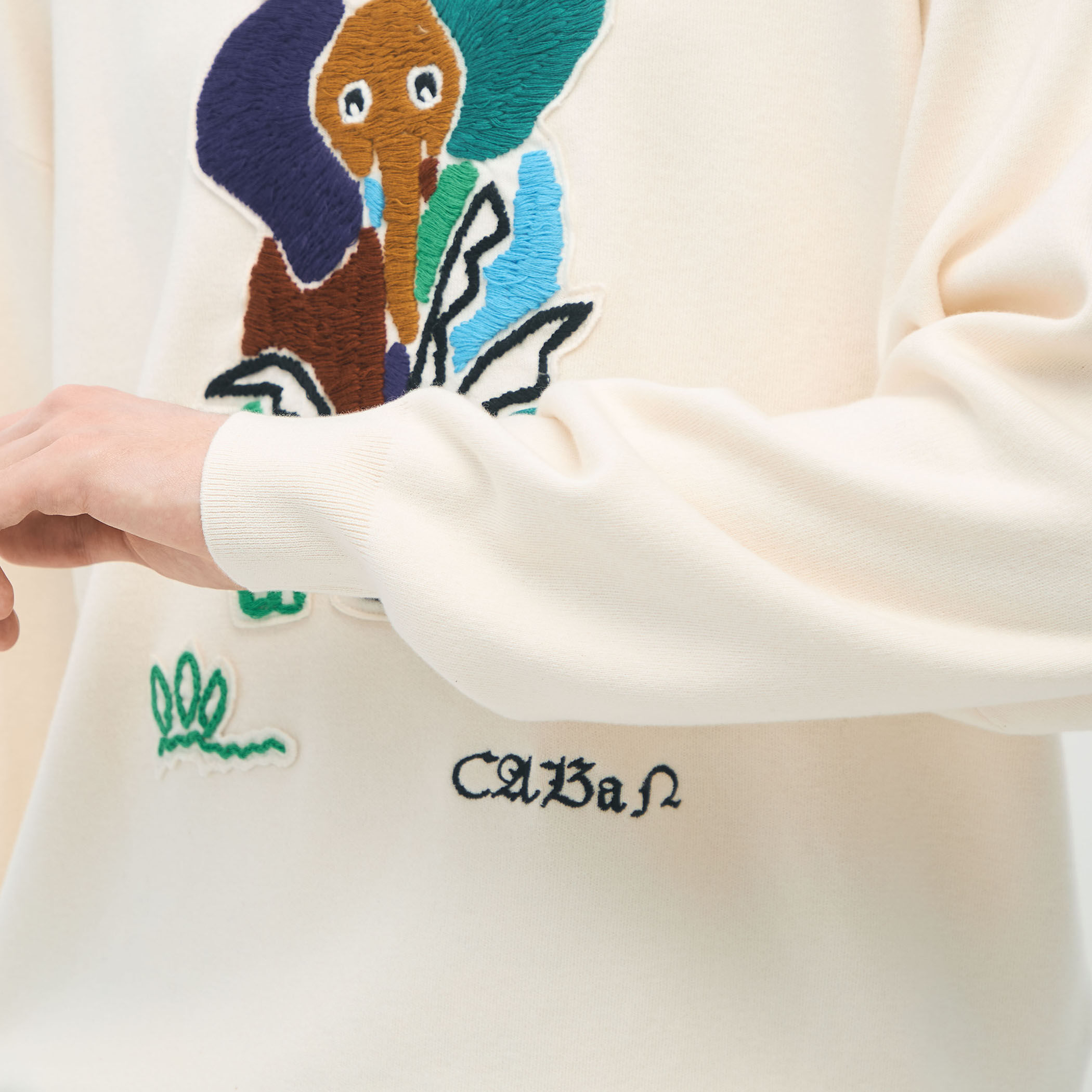 CABaN コットンカシミヤ Elephantエンブロイダリークルーネックプル