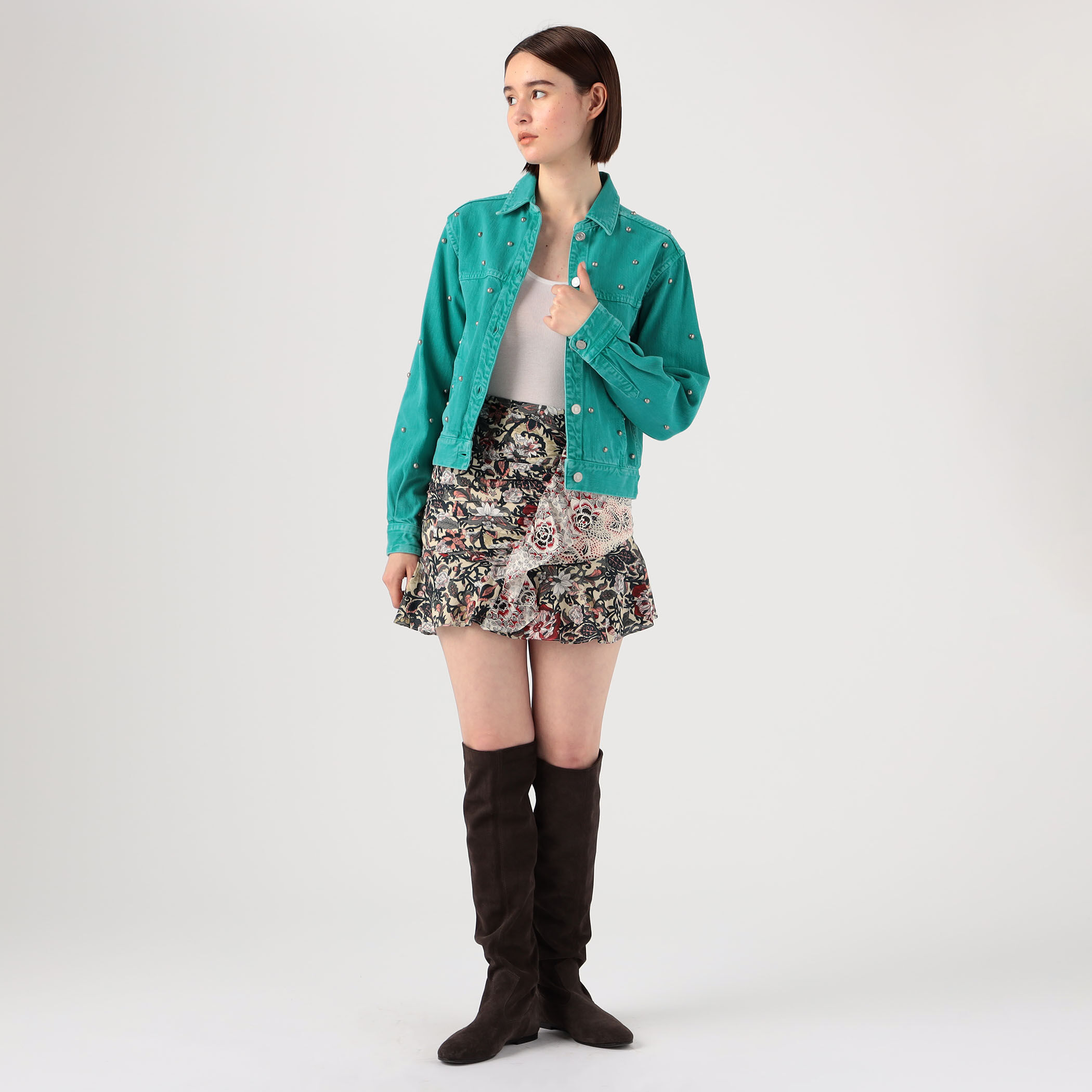 イザベルマランエトワール（S） ジャガードラップフリンジ　ミニスカート　総柄 ISABEL MARANT ETOILE LOZ コットンフラワープリント フリルミニ