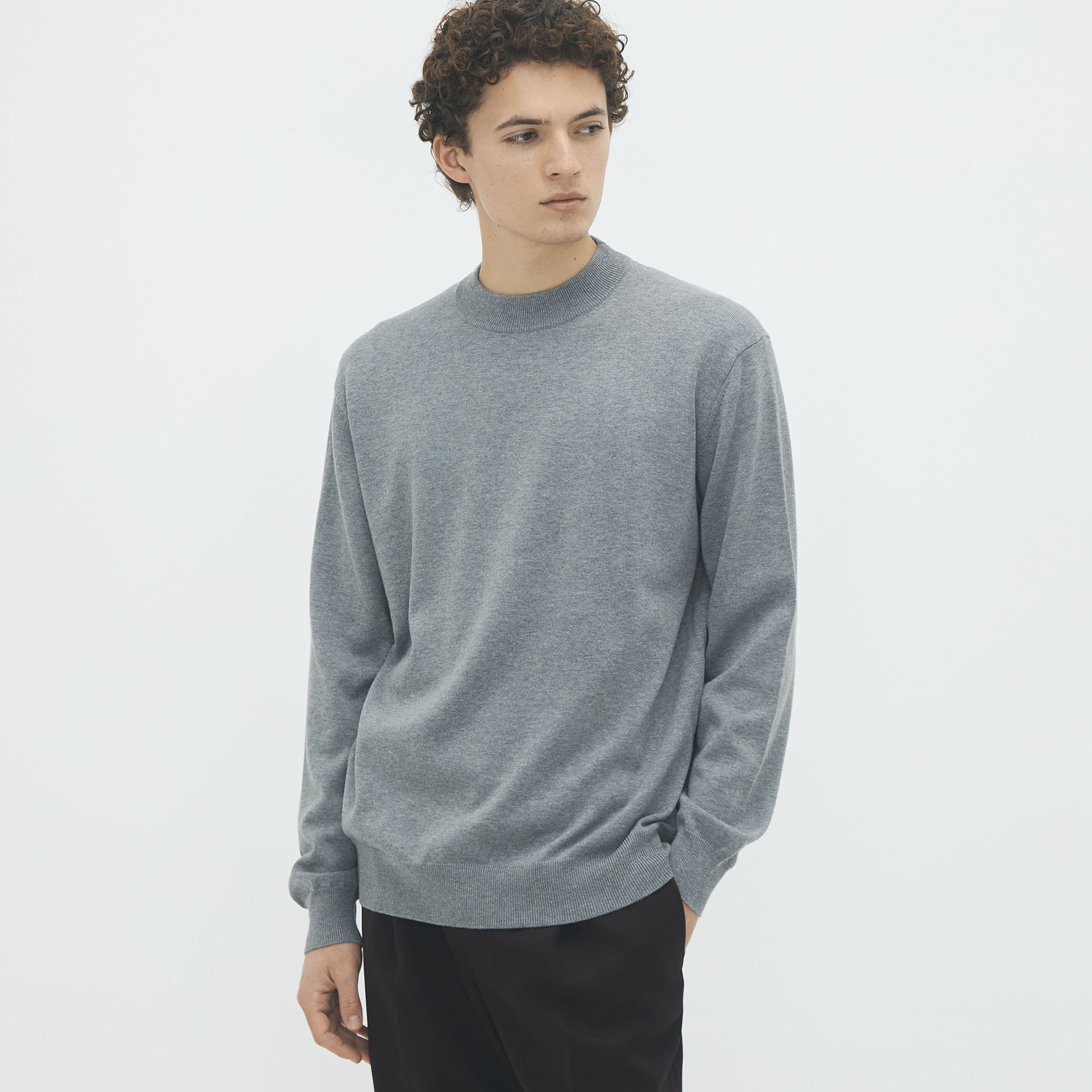 コットンカシミヤ プレーンモックネックプルオーバー