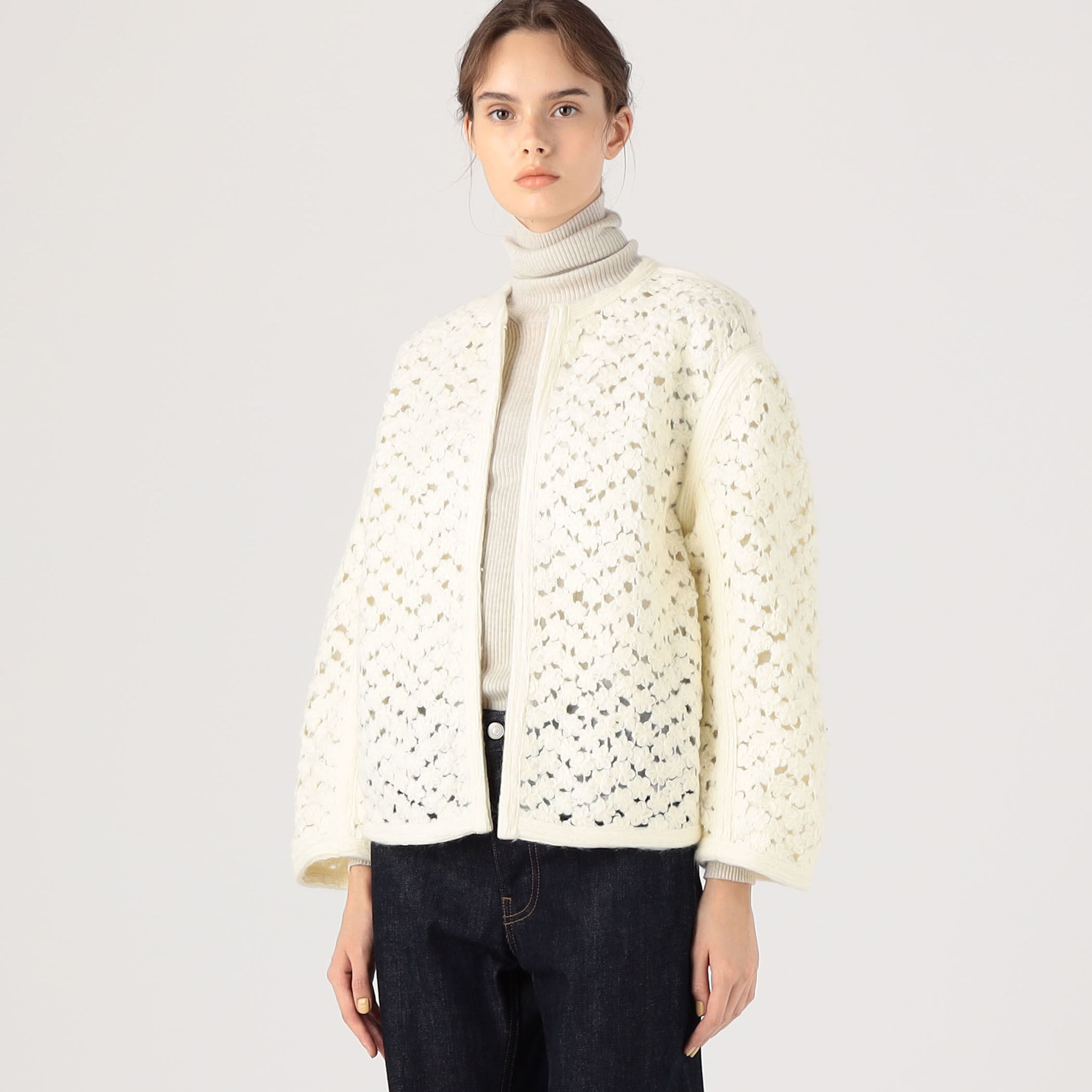 トゥモローランド Ballseyノーカラージャケット（ホワイト、バイカラー） セール】 トリアセテートポリエステル ノーカラージャケット （その他