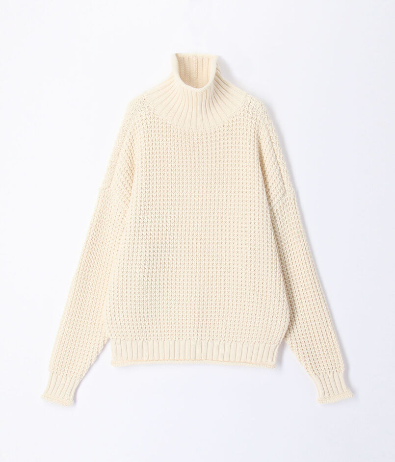 ■コットンカシミヤワッフル タートルネックプルオーバー