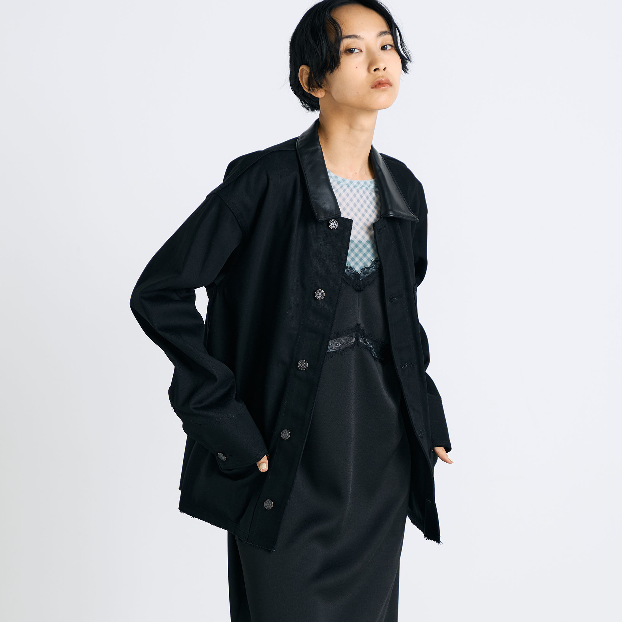 ドゥルカマラ ブラックデニム ビッグシルエット ボックス カバーオール サイズ0 ドゥルカマラ ブラックデニム ビッグシルエット ボックス