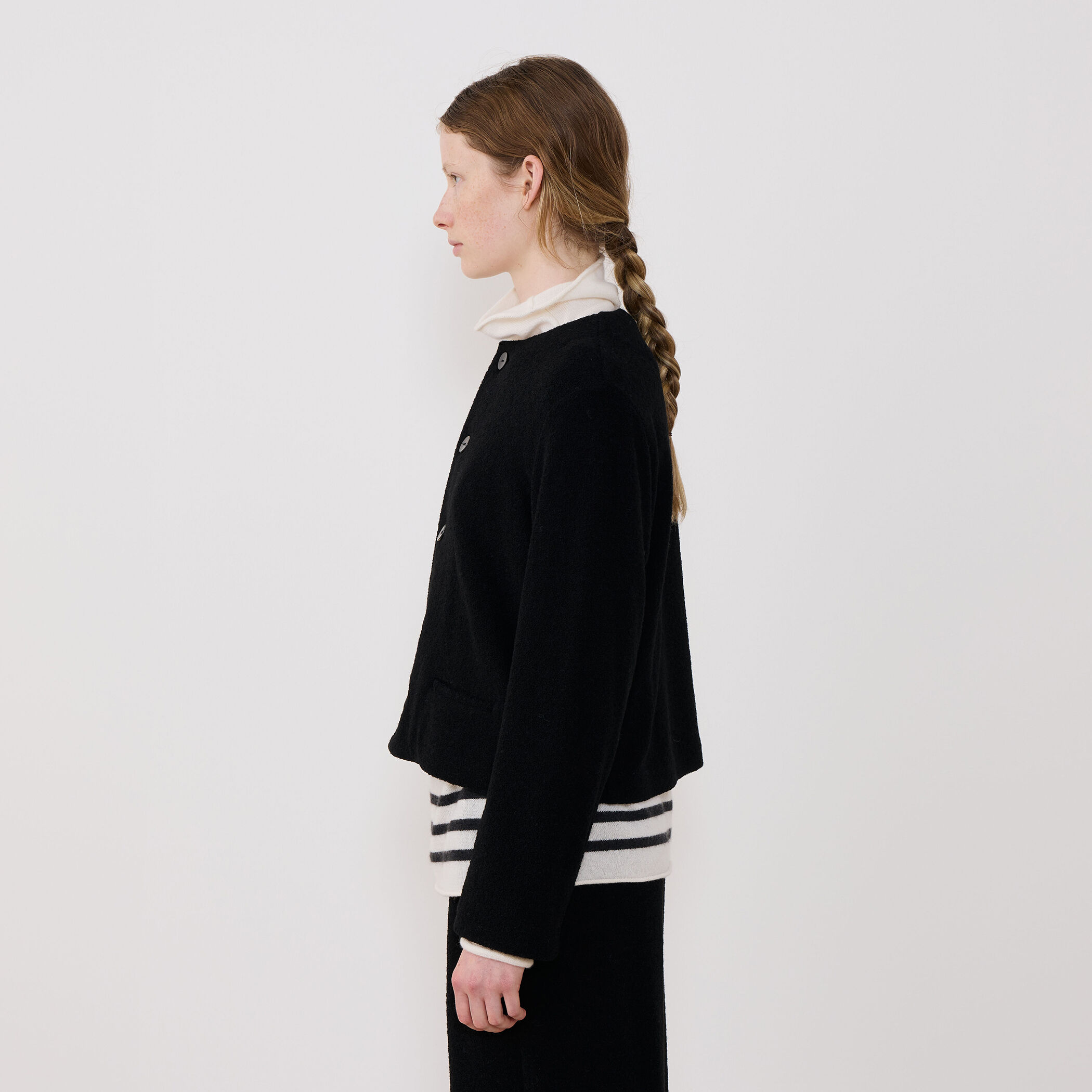 GALERIE VIE フード付きジャケット グレー エアブークレーウール キモノコート | GALERIE VIE (Women)/ギャルリー