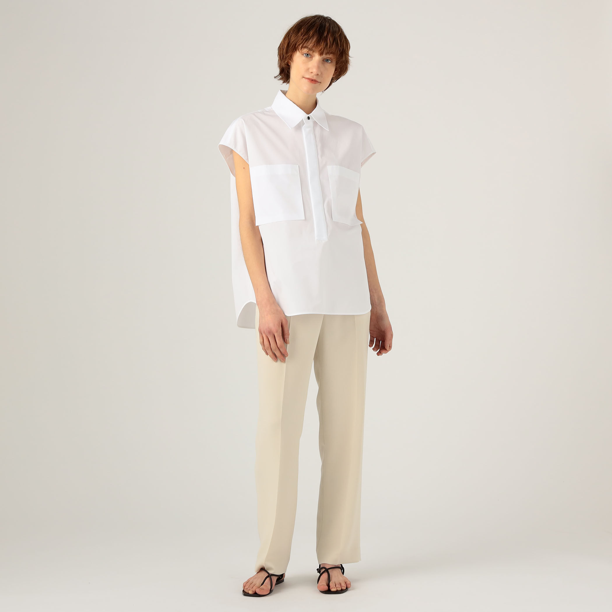 TOMORROWLAND◆22SS/.Bライン/コットンピケコンビノースリーブシャツ/34/コットン/BLK/無地 TOMORROWLAND .B コットンピケコンビ ノースリーブシャツ