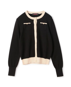 コットンカシミヤ バイカラークルーネックカーディガン