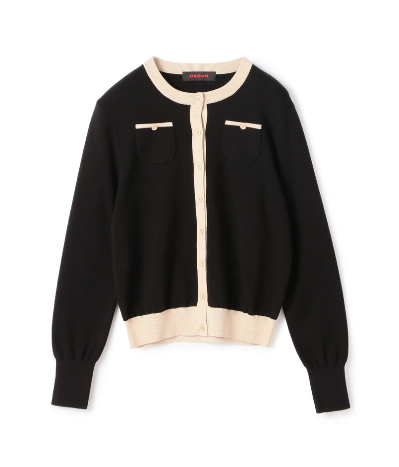 コットンカシミヤ バイカラークルーネックカーディガン