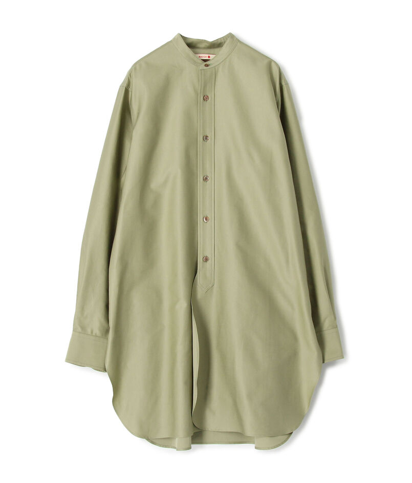 〈MORE10%OFF対象〉■コットンバックサテン スタンドカラーロングシャツ