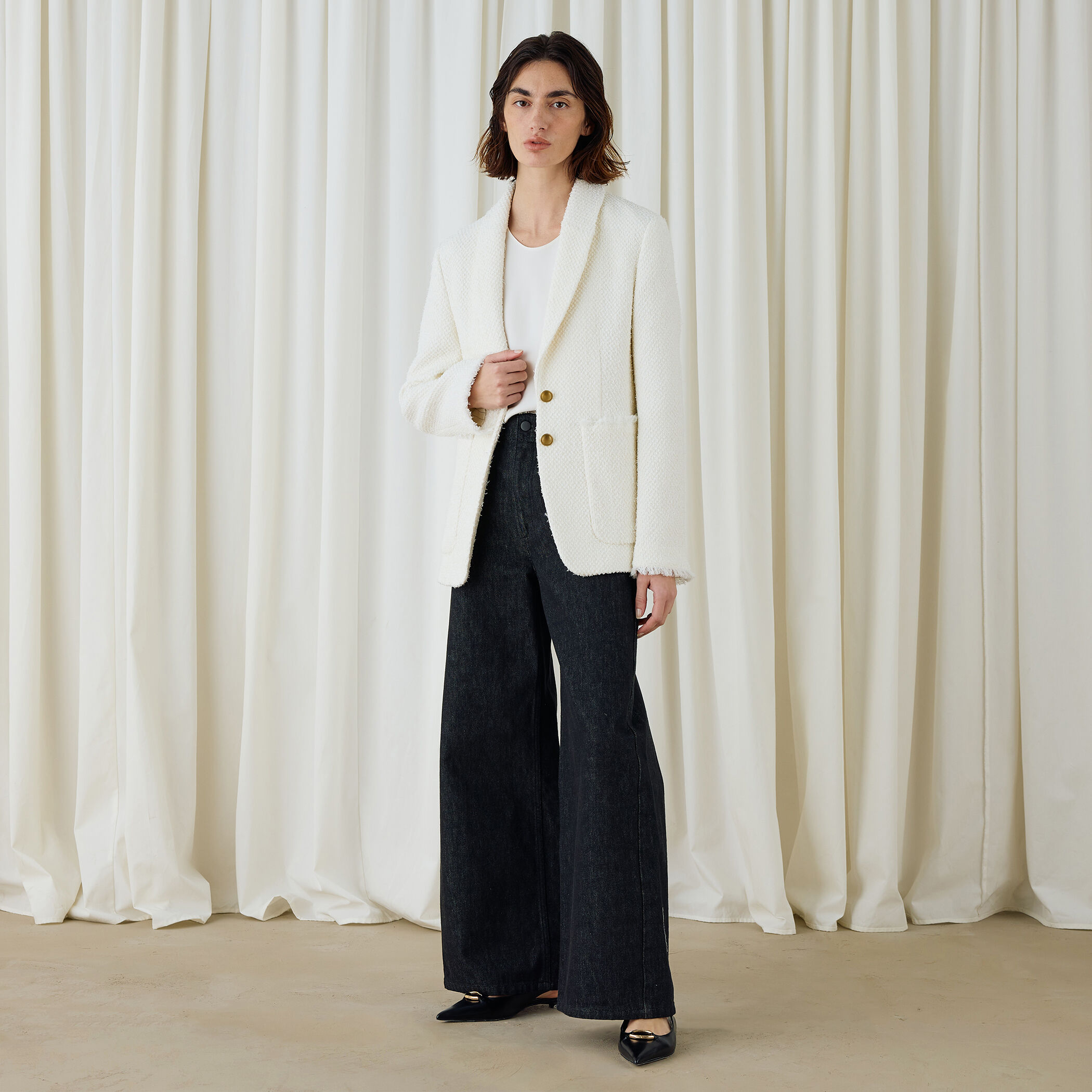 ツイストヤーンツイード ショールカラージャケット｜トゥモローランド