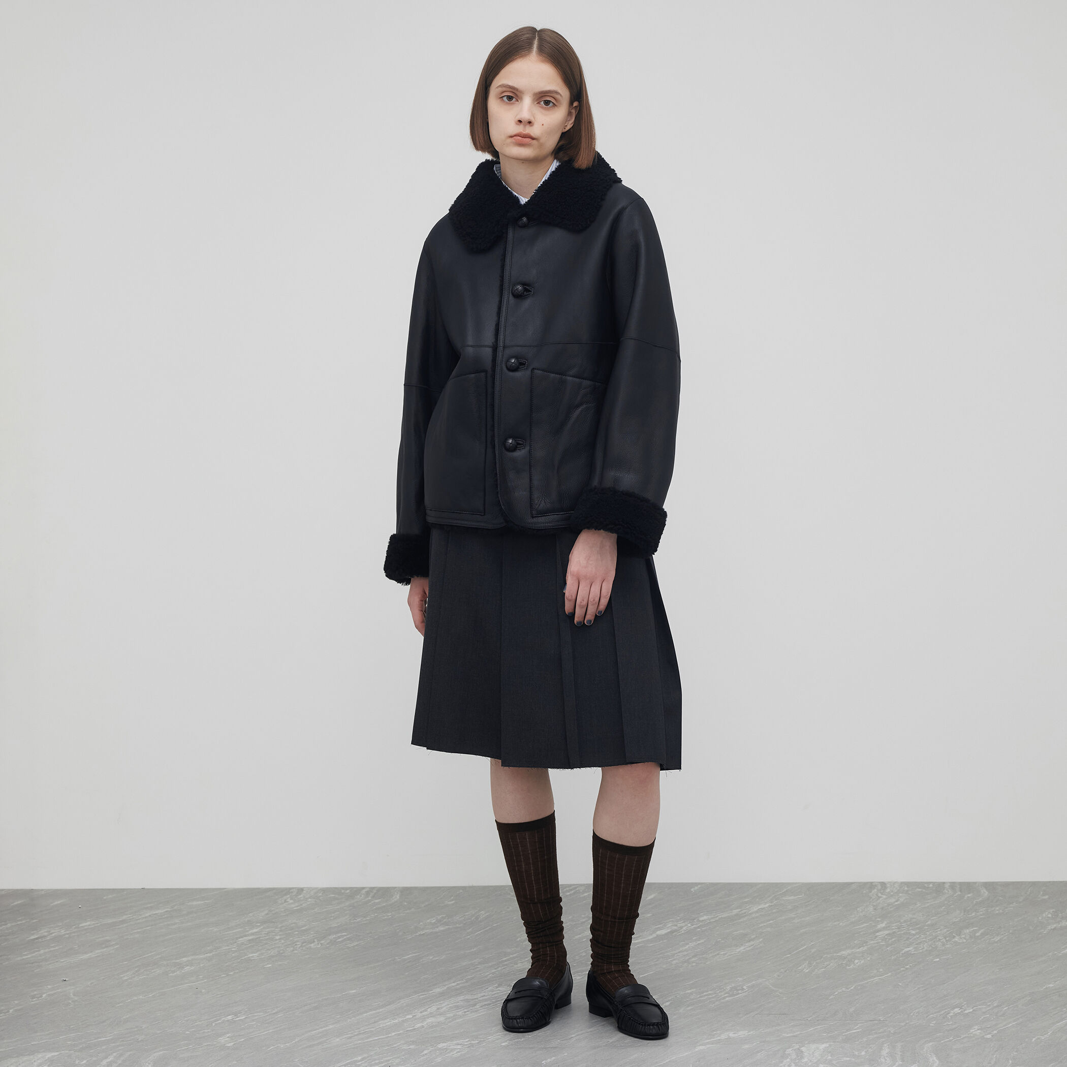 edition pourell リバーシブル ラムレザー ムートンコート
