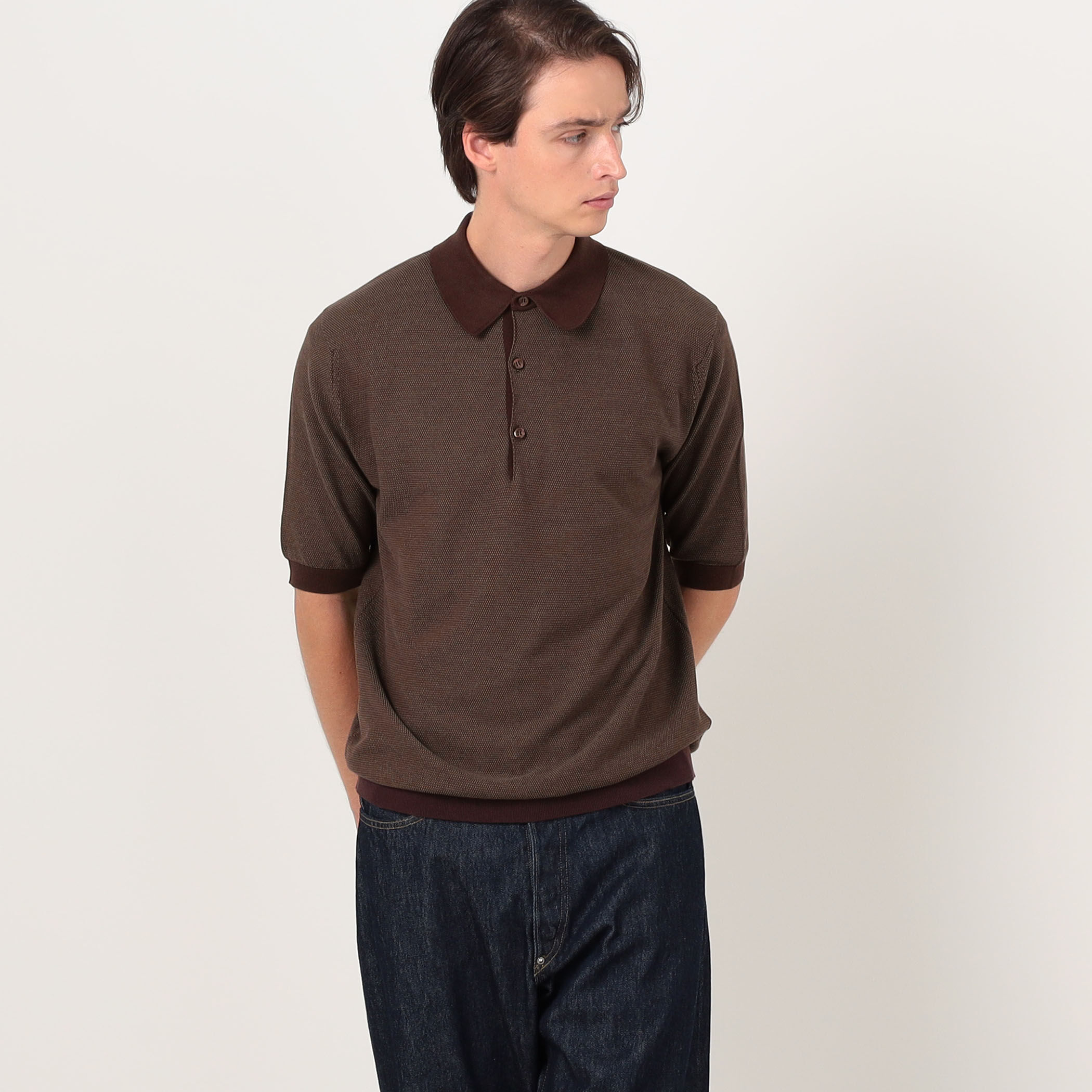 別注】JOHN SMEDLEY 30Gハニカム編み ニットポロ ISIS