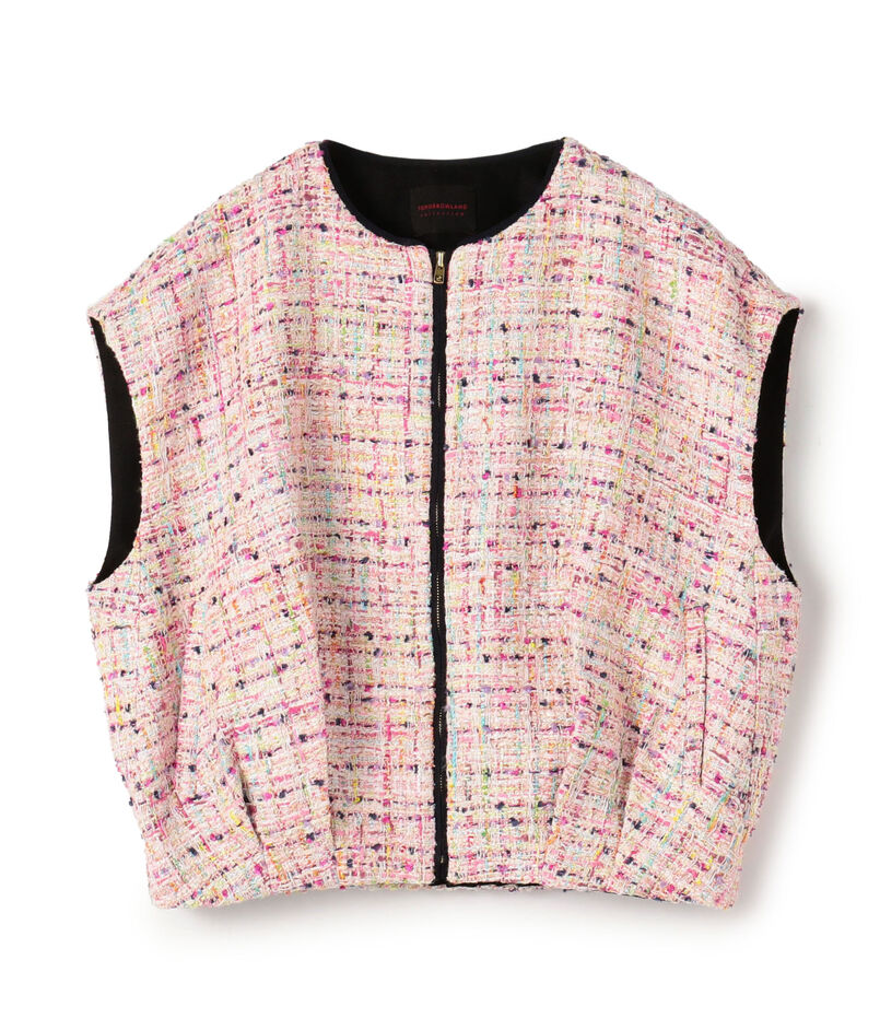 コロレファンシーツイード ジップアップジレ