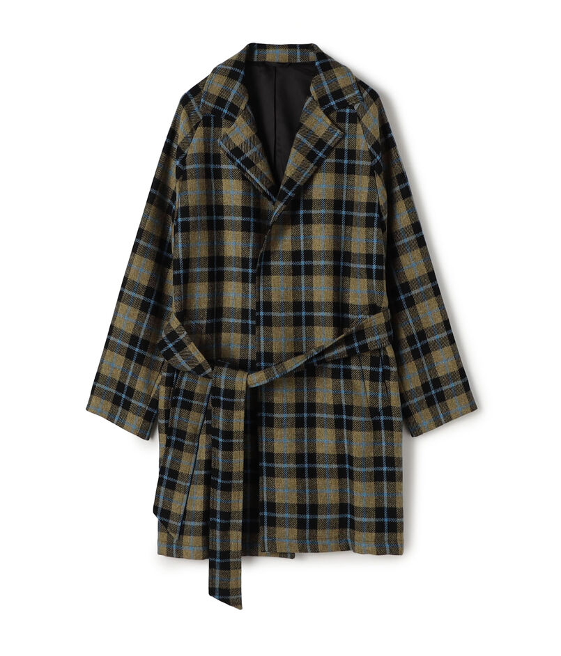 ERRICO FORMICOLA ウールチェック ボタンレスベルテッドコート
