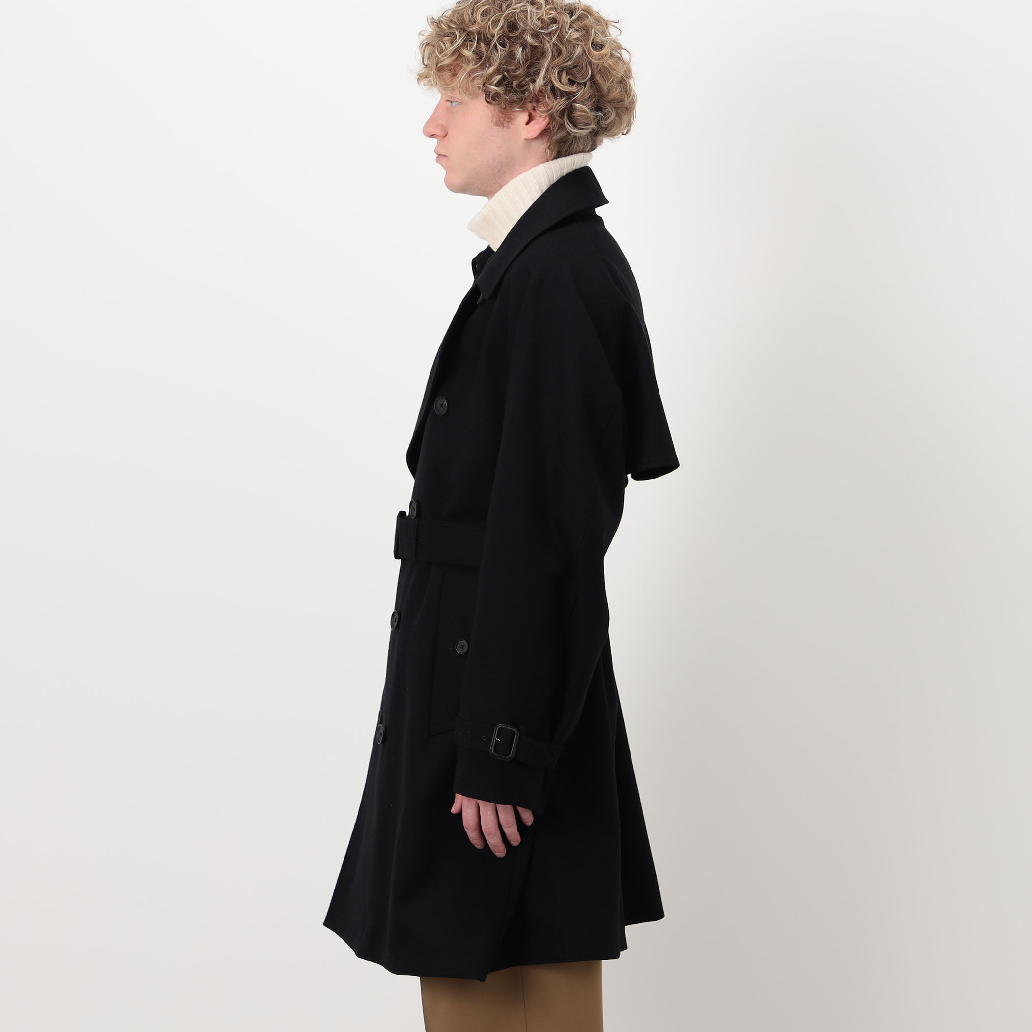 The CLASIK ブラック トレンチコート 別注】The CLASIK TRENCH COAT ウールフランネルトレンチコート