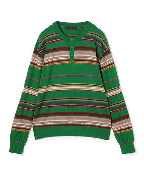 コットンカシミヤ マルチボーダーヘンリーネックプルオーバー