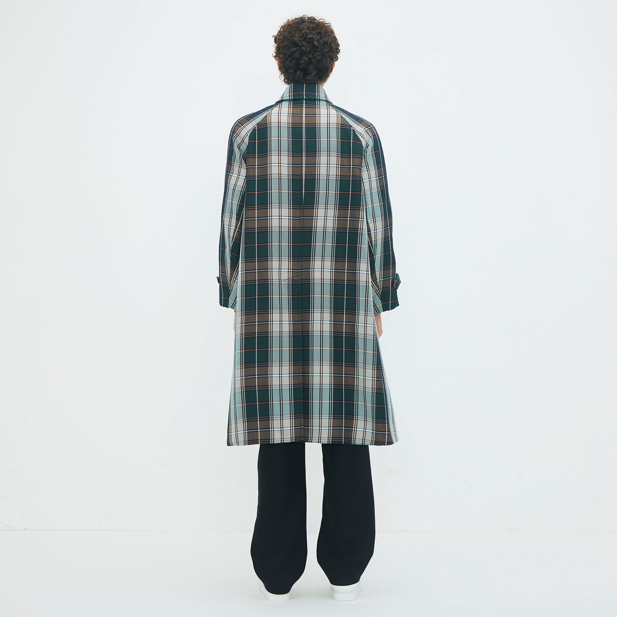 ポリエステル ビッグチェックジャカード ステンカラーコート
