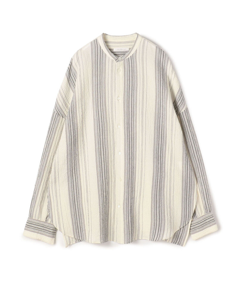 エアリーサッカー スタンドカラーロングシャツ