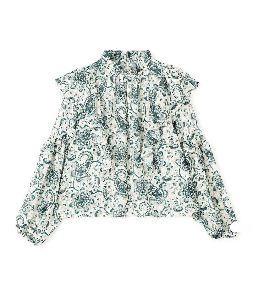 ポリエステルプリント ギャザーフリルブラウス