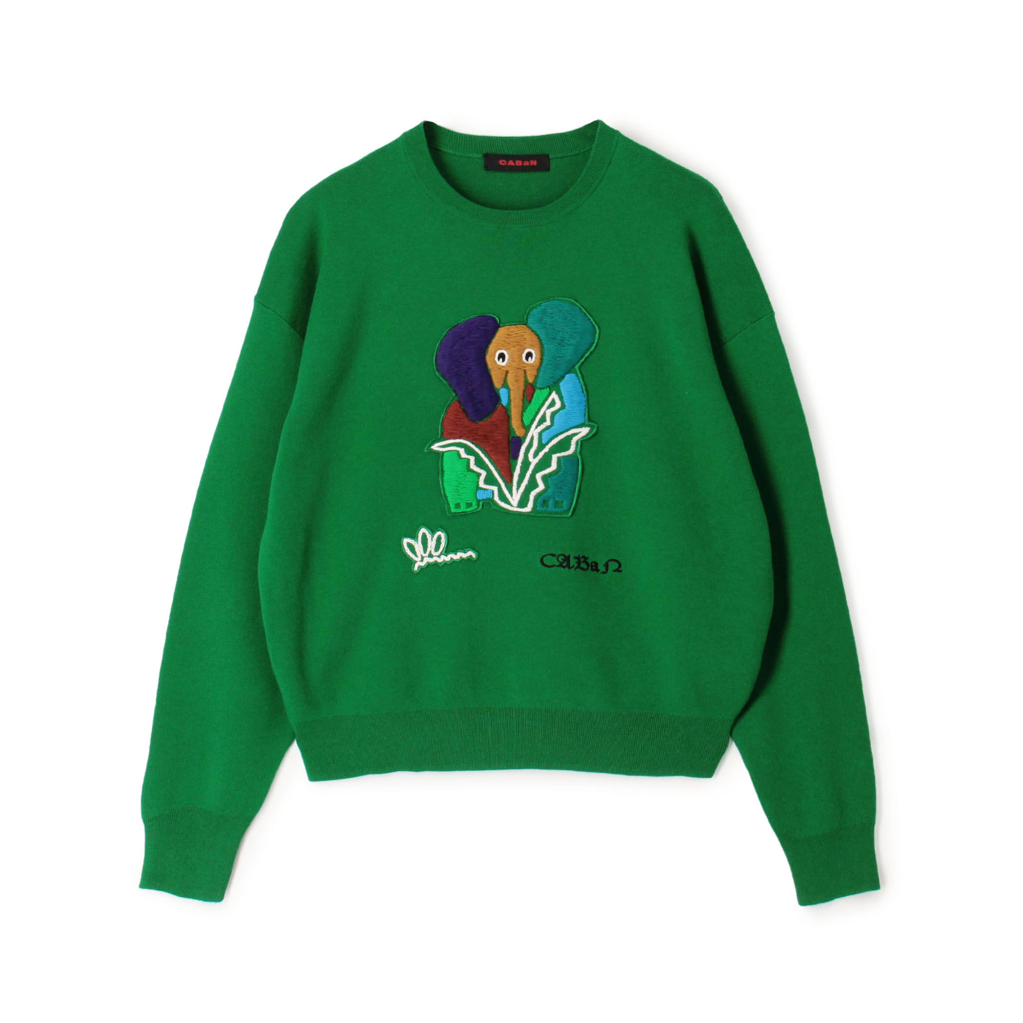 CABaN コットンカシミヤ Elephantエンブロイダリークルーネックプル