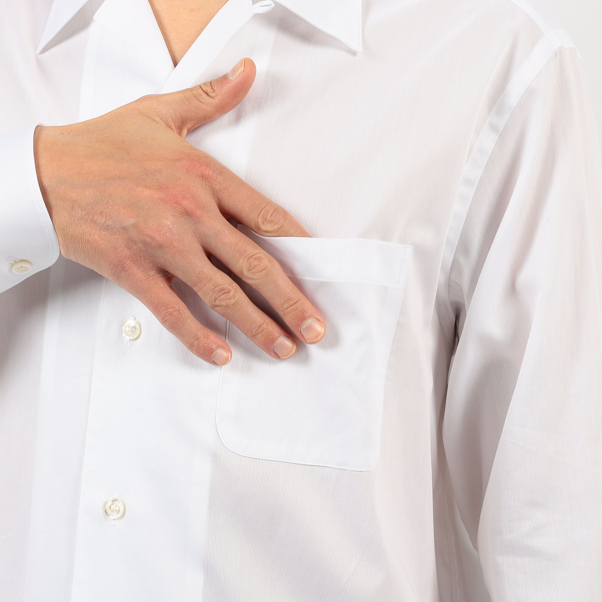 コットンピケ オープンカラー ロングスリーブシャツ CANCLINI