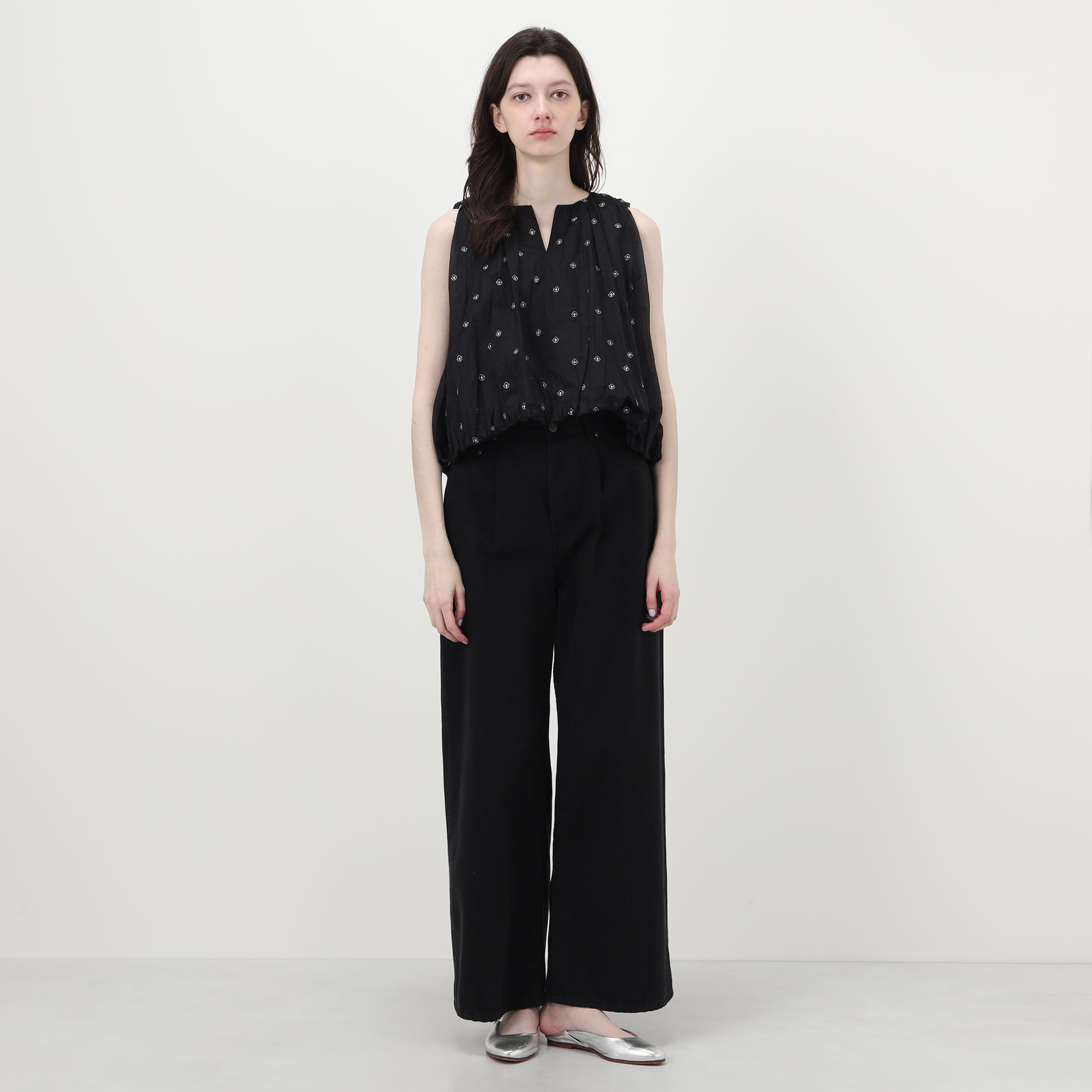別注】ne Quittez pas BLACK DOUBLE ORGANZA ノースリーブ トップス