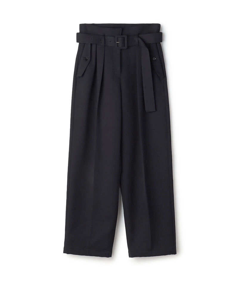コットンウールトリコチン ベルテッドテーパードパンツ