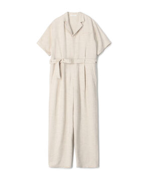 スムースリネン オープンカラージャンプスーツ