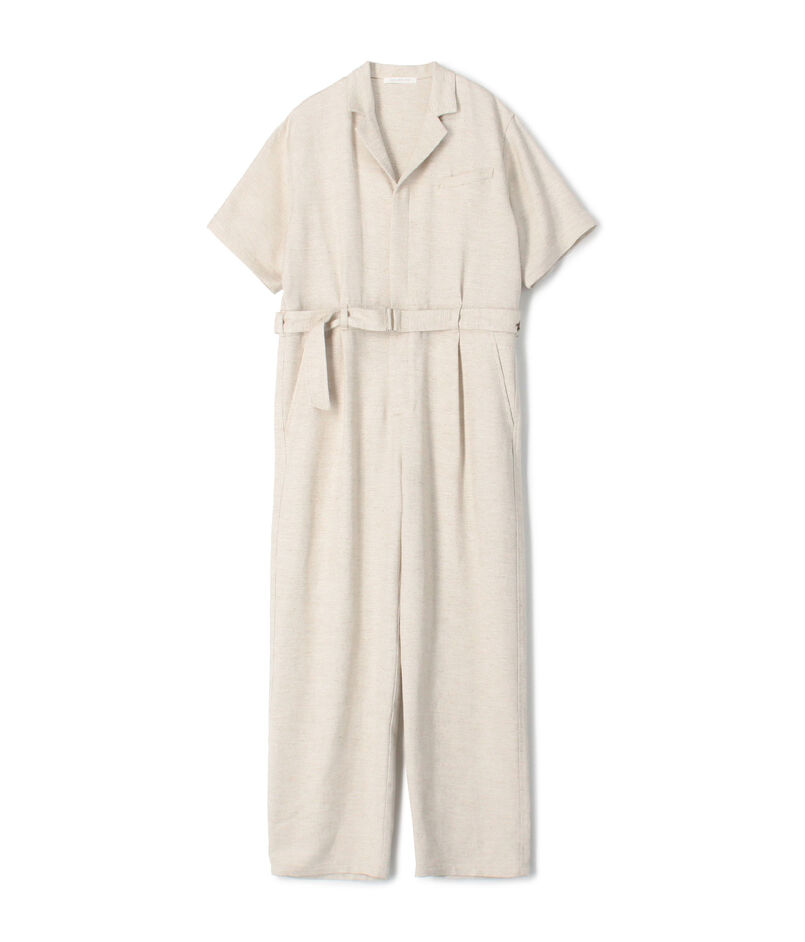 スムースリネン オープンカラージャンプスーツ