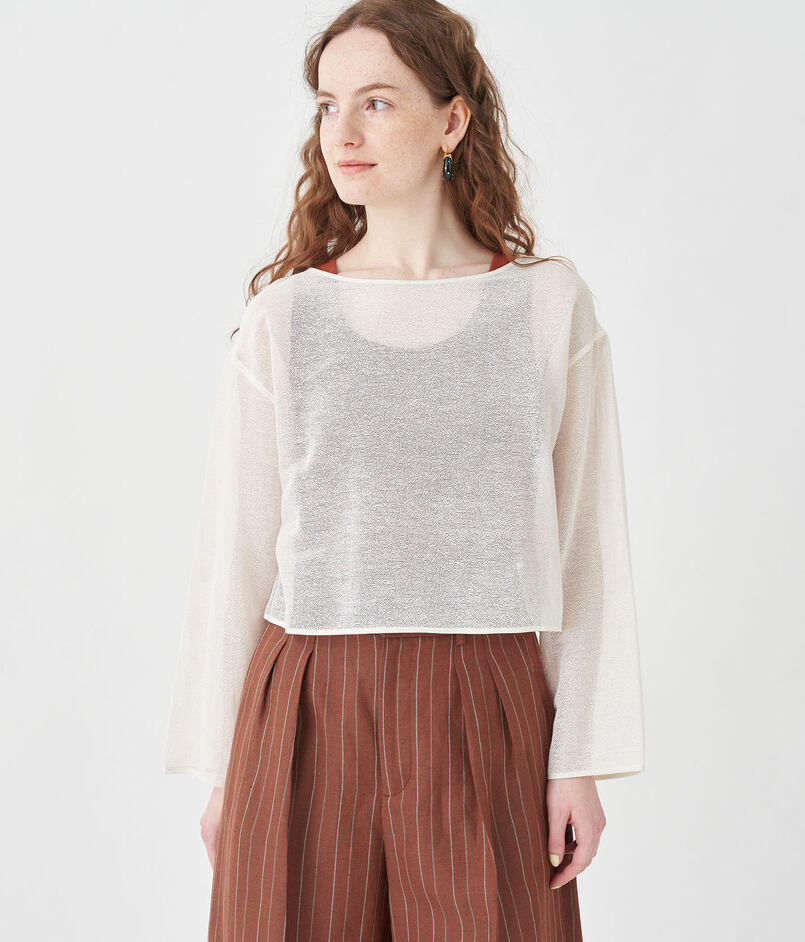 メッシュコットンポリエステル ボートネックプルオーバー  