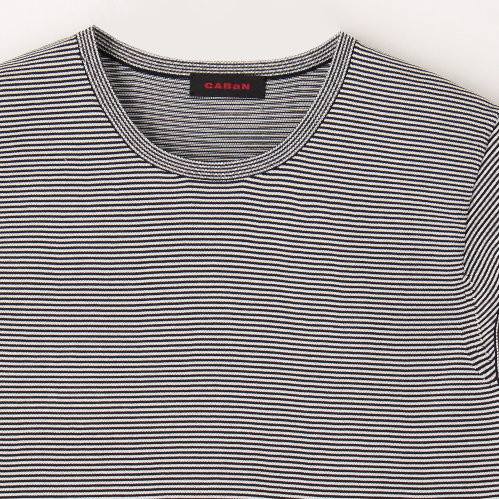 CABaNコットンポリエステル フレンチスリーブプルオーバー　ネイビーストライプ CABaNコットンポリエステル フレンチスリーブプルオーバー