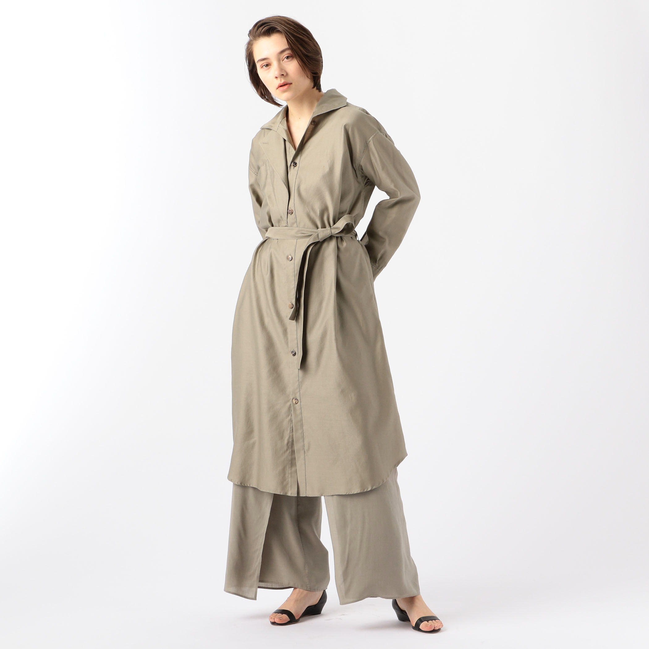 美品 KNOTT トゥモローランド 洗える シルクシャツワンピース 絹100% ゴールドボタンロングシャツワンピース ワンピース シャツワンピ