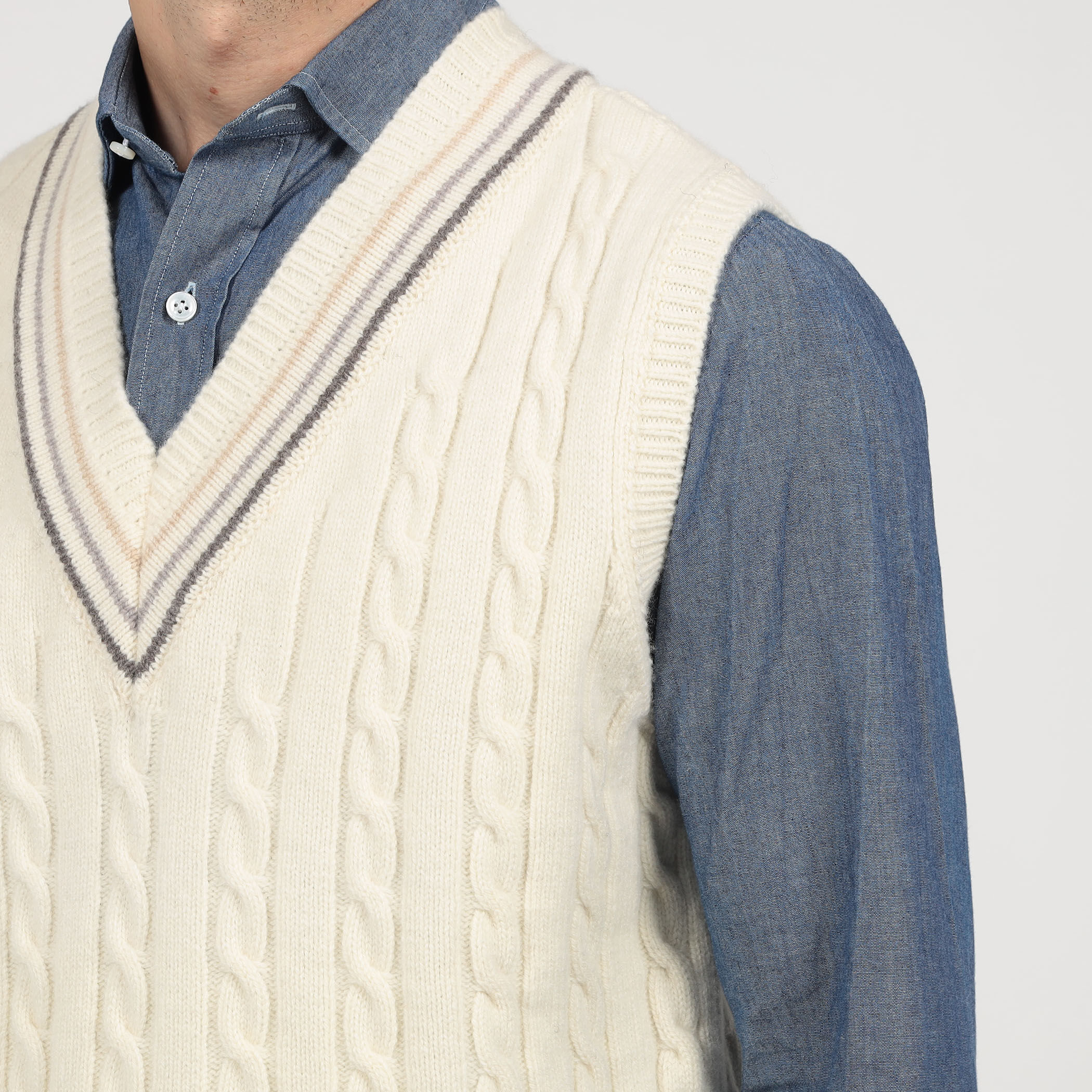 別注】RICHMOND KNITWEAR ウールケーブル Vネックベスト
