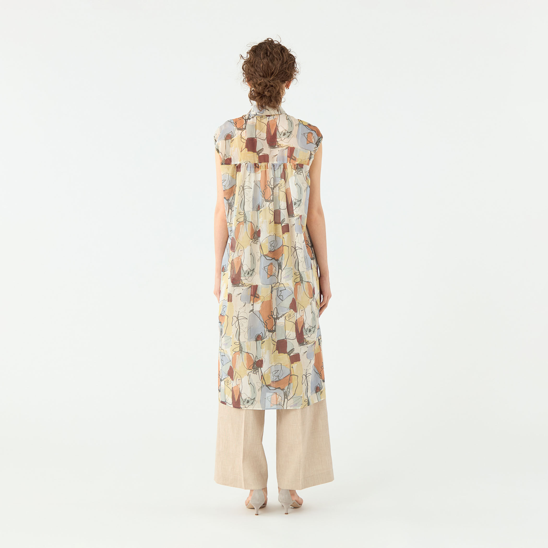 オイルペイントプリント ギャザースリーブワンピース