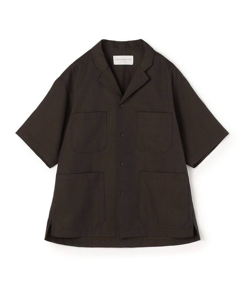 ウールポリエステルツイル 4ポケットラペルド半袖シャツ セットアップ仕様