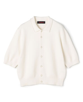 コットンカシミヤ パールポロカーディガン