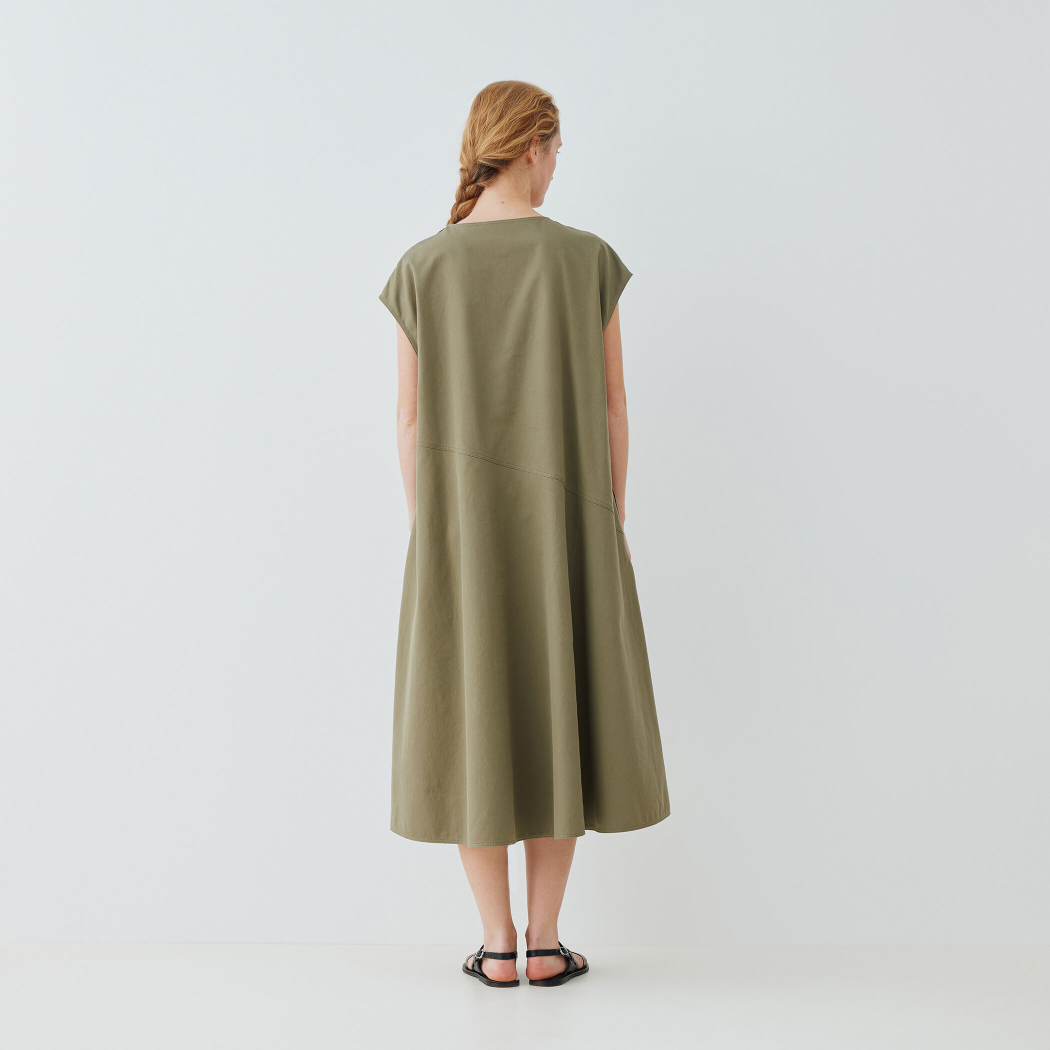 美品♪プランテーション◆コットンリネンフレンチスリーブワンピース　総柄　日本製 コットンリネンフレンチスリーブワンピース
