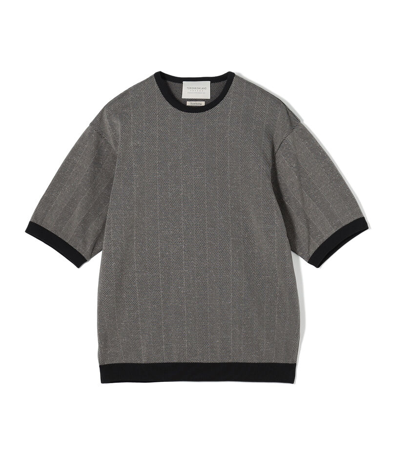 TOMORROWLAND tricot ヘリンボーン柄 コットンハーフスリーブ ニット