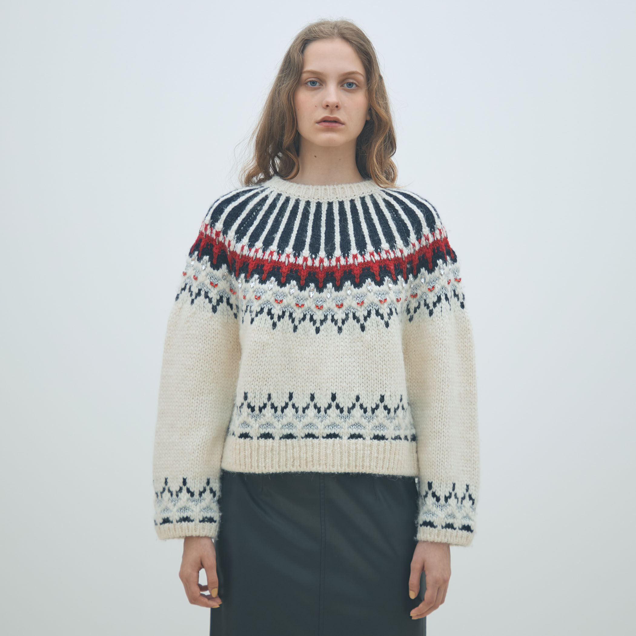 トゥモローランド マカフィー ビジュージャガードニット ベージュ 美品 ビジュージャカード クルーネックプルオーバー｜トゥモローランド 公式通販